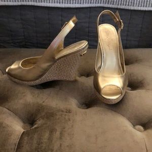 Lily Pulitzer Gold Wedges-Gently worn
